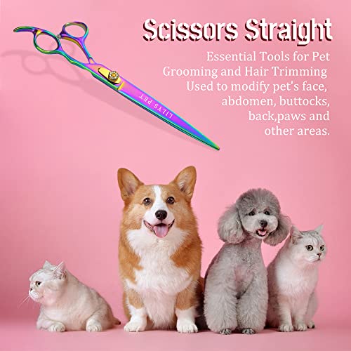 LILYS PET HIGH-END SERIES 8-Inch Japan 440C Rainbow Color Pet Grooming Straight Cutting Scissors,Dog Cat Straight Scissors,Dog Cat Grooming Scissors