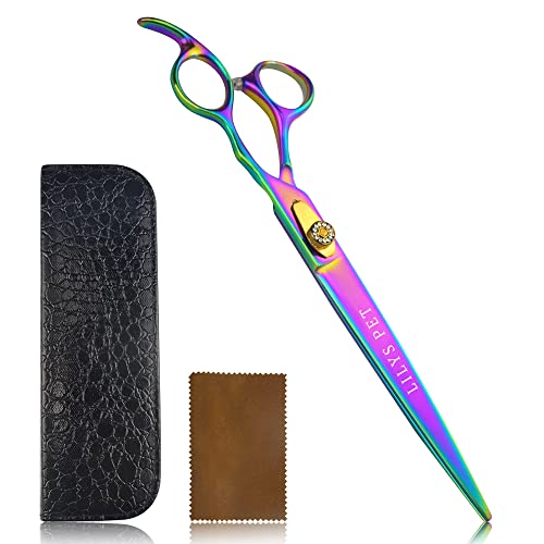 LILYS PET HIGH-END SERIES 8-Inch Japan 440C Rainbow Color Pet Grooming Straight Cutting Scissors,Dog Cat Straight Scissors,Dog Cat Grooming Scissors