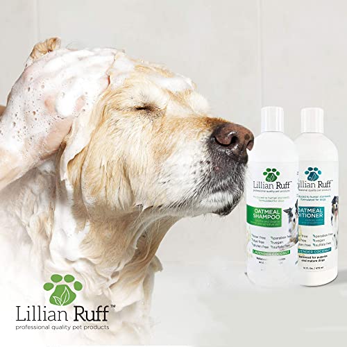 Lillian Ruff Oatmeal Dog Shampoo - Lavender Coconut Scent with Aloe - Deodorize and Soothe Dry Itchy Skin - Gentle Cleanser for Normal to Sensitive Skin (16oz Shampoo & Conditioner Set)