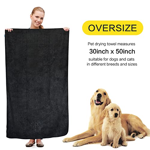 KinHwa Dog Towel Super Absorbent Pet Bath Towel Microfiber Dog Drying Towel for Small, Medium, Large Dogs and Cats 30inch x 50inch Black