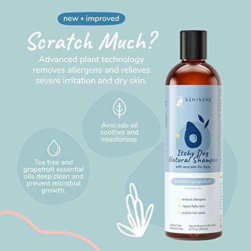 kin+kind Pet Shampoo for Itchy Dog and Cat (12 fl oz) - Soothe Itch and Hot Spot Irritation - Safe, Natural Formula with Olive Oil, Coconut Oil and Avocado Oil - Made in USA