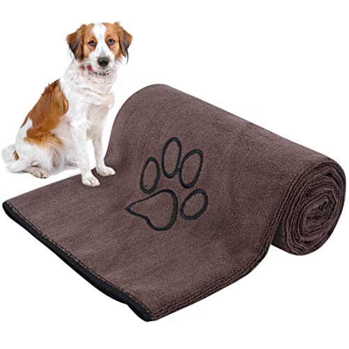 KinHwa Dog Towel Super Absorbent Pet Bath Towel Microfiber Dog Drying Towel for Small, Medium, Large Dogs and Cats 30inch x 50inch Brown