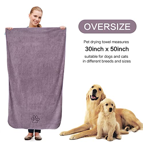 KinHwa Dog Towel Super Absorbent Pet Bath Towel Microfiber Dog Drying Towel for Small, Medium, Large Dogs and Cats 30inch x 50inch Purple