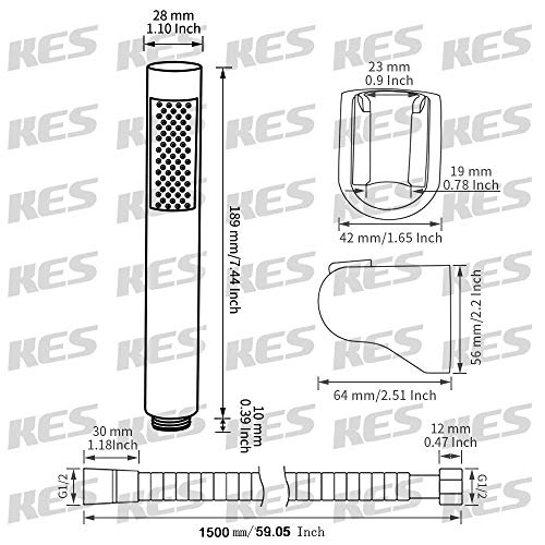 KES Bathroom Handheld Shower Head with Extra Long Hose and Bracket Holder Shower Wand Polished SUS304 Stainless Steel, LP150-PS