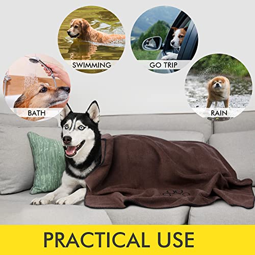 KinHwa Dog Towel Super Absorbent Pet Bath Towel Microfiber Dog Drying Towel for Small, Medium, Large Dogs and Cats 30inch x 50inch Brown