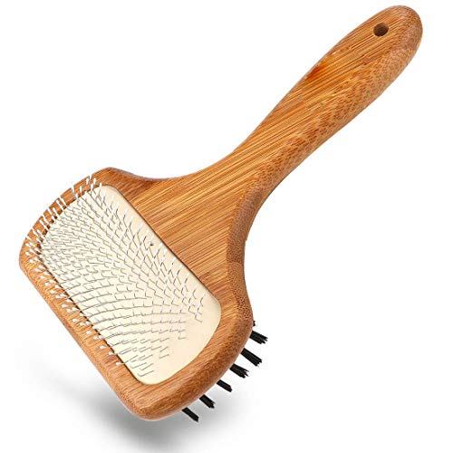 KylePet Dog brush, Double Sided Pet Slicker Brush with Bamboo Handle for Long Hair & Short Hair Pets Grooming Comb for Removing Shedding, Tangles and Dirt