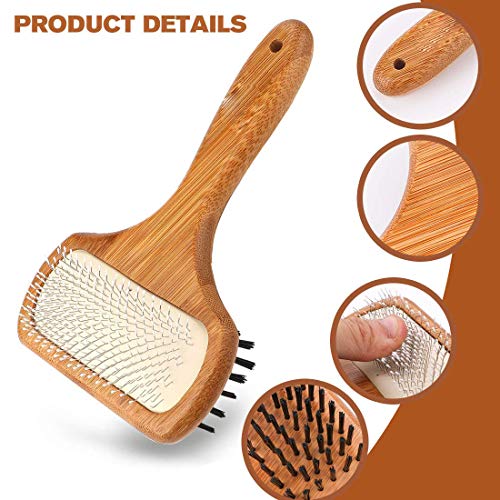 KylePet Dog brush, Double Sided Pet Slicker Brush with Bamboo Handle for Long Hair & Short Hair Pets Grooming Comb for Removing Shedding, Tangles and Dirt