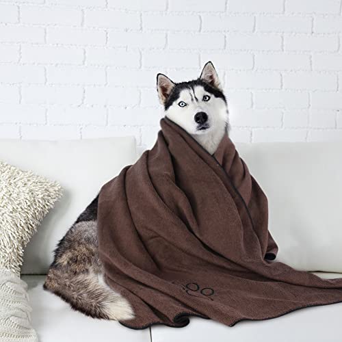 KinHwa Dog Towel Super Absorbent Pet Bath Towel Microfiber Dog Drying Towel for Small, Medium, Large Dogs and Cats 30inch x 50inch Brown