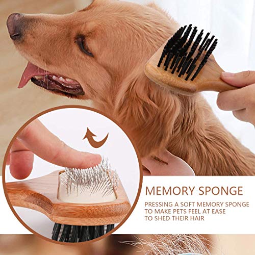KylePet Dog brush, Double Sided Pet Slicker Brush with Bamboo Handle for Long Hair & Short Hair Pets Grooming Comb for Removing Shedding, Tangles and Dirt
