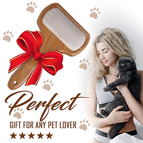 KylePet Dog brush, Double Sided Pet Slicker Brush with Bamboo Handle for Long Hair & Short Hair Pets Grooming Comb for Removing Shedding, Tangles and Dirt