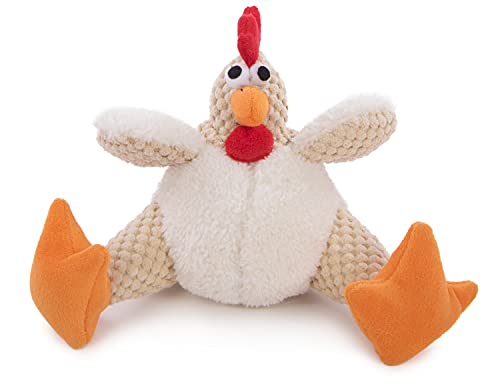 goDog Checkers Fat Rooster Squeaky Plush Dog Toy, Chew Guard Technology - White, Small
