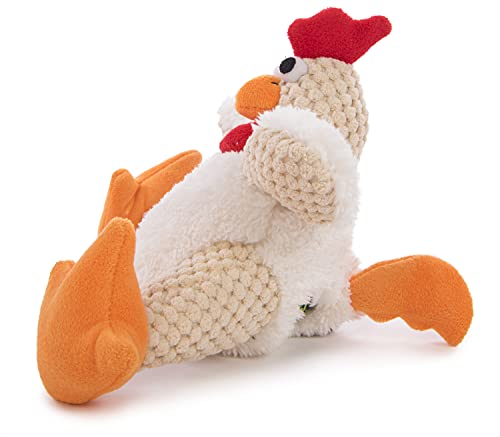 goDog Checkers Fat Rooster Squeaky Plush Dog Toy, Chew Guard Technology - White, Small