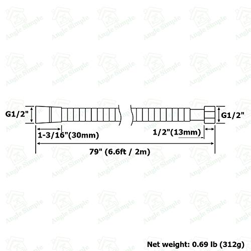 Handheld Shower Hose 79", Angle Simple Stainless Steel Flexible Shower Sprayer Hose, Replacement Shower Hose 1/2" IPS, Shower Extension Hose, Brushed Nickel
