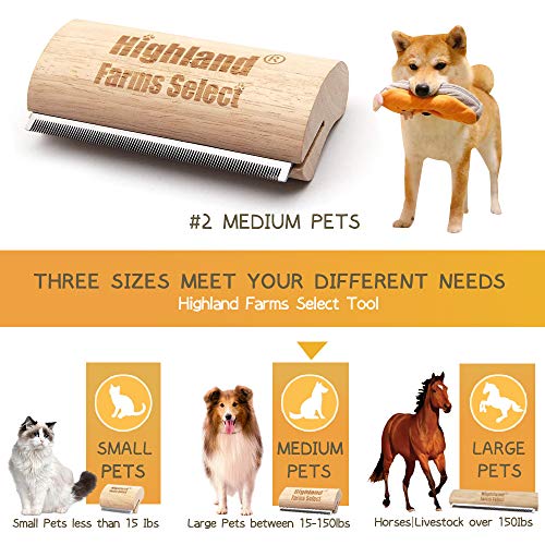 Highland Farms Select Deshedding Grooming Tool for Dogs, Cats & Horses, Ergonomic Design Wood Groom Brush, Professional Pet Groomer, Painlessly Remove for Short & Long Hair, Fur & Dirt