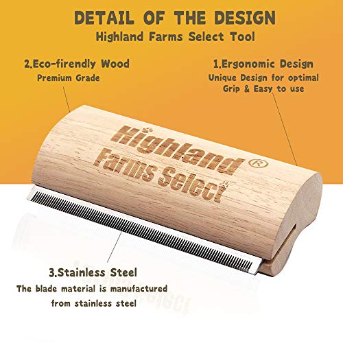 Highland Farms Select Deshedding Grooming Tool for Dogs, Cats & Horses, Ergonomic Design Wood Groom Brush, Professional Pet Groomer, Painlessly Remove for Short & Long Hair, Fur & Dirt