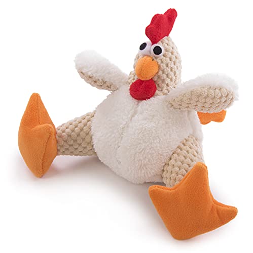 goDog Checkers Fat Rooster Squeaky Plush Dog Toy, Chew Guard Technology - White, Small