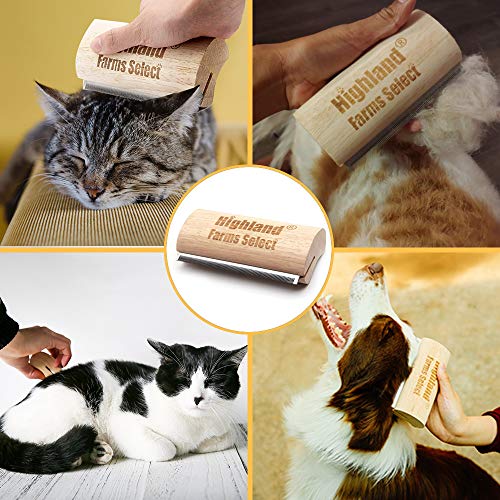 Highland Farms Select Deshedding Grooming Tool for Dogs, Cats & Horses, Ergonomic Design Wood Groom Brush, Professional Pet Groomer, Painlessly Remove for Short & Long Hair, Fur & Dirt