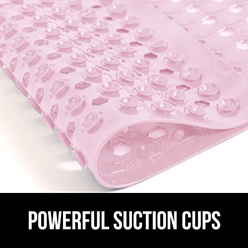 Gorilla Grip Patented Bath Tub and Shower Mat, 35x16, Machine Washable, Extra Large Bathtub Mats with Drain Holes and Suction Cups to Keep Floor Clean, Soft on Feet, Bathroom Accessories, Pink Opaque