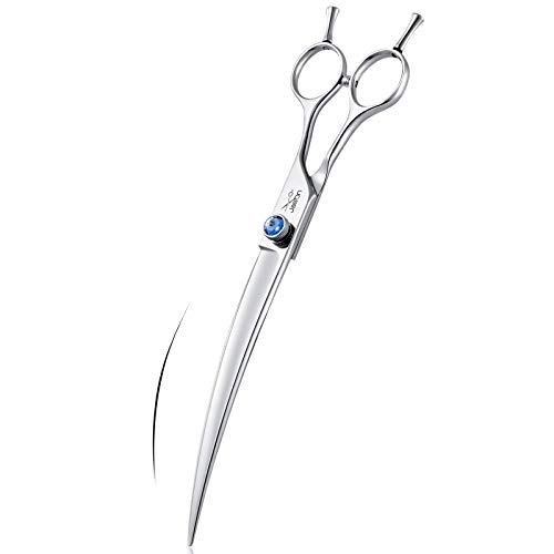 JASON 8" Curved Dog Grooming Scissors Ergonomic Pets Cats Trimming Shears with Offset Handle and a Jewelled Screw for Right Handed Groomers Long Sharp Comfortable Light-Weight
