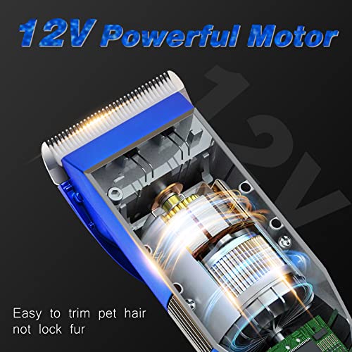 Hansprou Dog Grooming Clippers, Professional 12V Heavy Duty Pet Clippers, Large Dog Shaver for Thick Coat,Plug-in Pet HairTrimmer with Guard Combs Brush for Dogs Cats and Other Animal