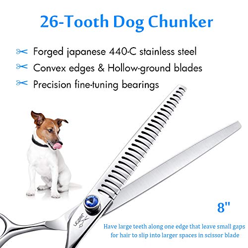 JASON 8" 26 Tooth Chunkers Shears for Dogs Ergonomic Cats Grooming Scissors Texturizing Blending Thinning Shear Pets Trimming Kit with Offset Handle Sharp Comfortable Durable Scissor