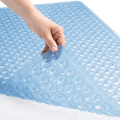 Gorilla Grip Patented Bath Tub and Shower Mat, 35x16, Machine Washable, Extra Large Bathtub Mats with Drain Holes and Suction Cups to Keep Floor Clean, Soft on Feet, Bathroom Accessories, Blue