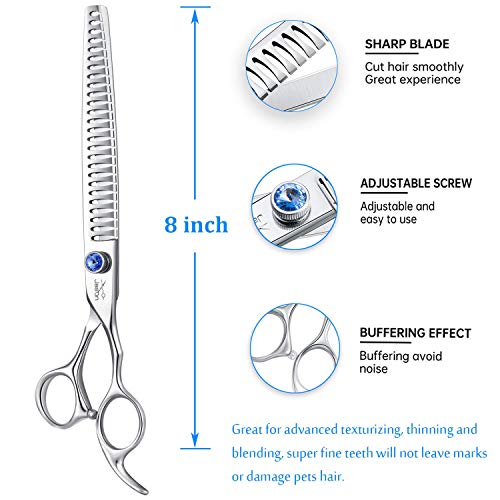 JASON 8" 26 Tooth Chunkers Shears for Dogs Ergonomic Cats Grooming Scissors Texturizing Blending Thinning Shear Pets Trimming Kit with Offset Handle Sharp Comfortable Durable Scissor