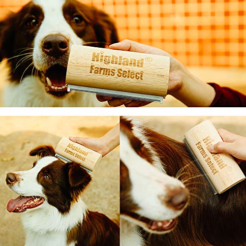 Highland Farms Select Deshedding Grooming Tool for Dogs, Cats & Horses, Ergonomic Design Wood Groom Brush, Professional Pet Groomer, Painlessly Remove for Short & Long Hair, Fur & Dirt