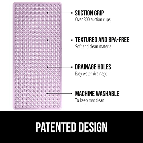 Gorilla Grip Patented Bath Tub and Shower Mat, 35x16, Machine Washable, Extra Large Bathtub Mats with Drain Holes and Suction Cups to Keep Floor Clean, Soft on Feet, Bathroom Accessories, Purple