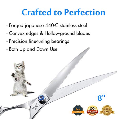 JASON 8" Curved Dog Grooming Scissors Ergonomic Pets Cats Trimming Shears with Offset Handle and a Jewelled Screw for Right Handed Groomers Long Sharp Comfortable Light-Weight