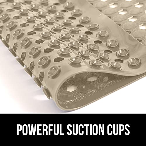 Gorilla Grip Patented Bath Tub and Shower Mat, 35x16, Machine Washable, Extra Large Bathtub Mats with Drain Holes and Suction Cups to Keep Floor Clean, Soft on Feet, Bathroom Accessories, Beige Opaque