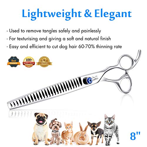 JASON 8" 26 Tooth Chunkers Shears for Dogs Ergonomic Cats Grooming Scissors Texturizing Blending Thinning Shear Pets Trimming Kit with Offset Handle Sharp Comfortable Durable Scissor