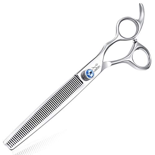 JASON 7.5" 56-Tooth Blending Dogs Grooming Scissors Cats Thinning Shears Pets Blender Thinner Trimming Texturizing Kit with Offset Handle Blue Jewelled Screw