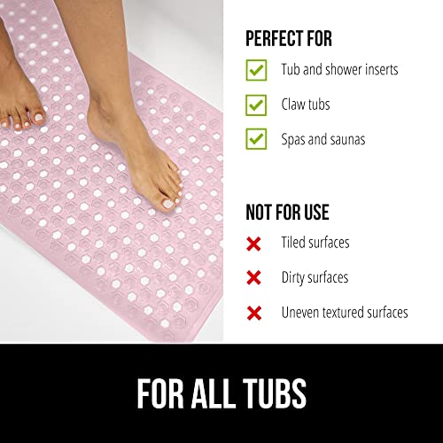 Gorilla Grip Patented Bath Tub and Shower Mat, 35x16, Machine Washable, Extra Large Bathtub Mats with Drain Holes and Suction Cups to Keep Floor Clean, Soft on Feet, Bathroom Accessories, Pink Opaque
