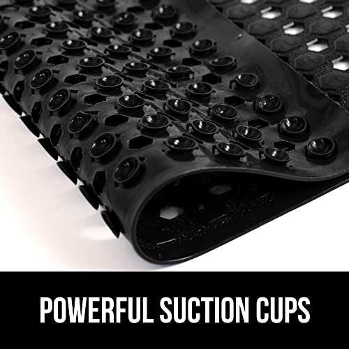 Gorilla Grip Patented Bath Tub and Shower Mat, 35x16, Machine Washable, Extra Large Bathtub Mats with Drain Holes and Suction Cups to Keep Floor Clean, Soft on Feet, Bathroom Accessories, Black Opaque