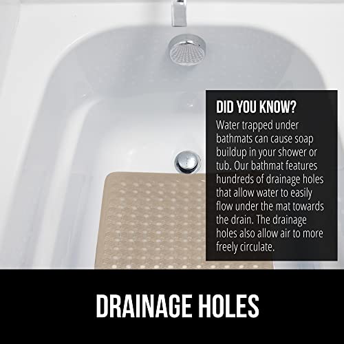 Gorilla Grip Patented Bath Tub and Shower Mat, 35x16, Machine Washable, Extra Large Bathtub Mats with Drain Holes and Suction Cups to Keep Floor Clean, Soft on Feet, Bathroom Accessories, Beige Opaque