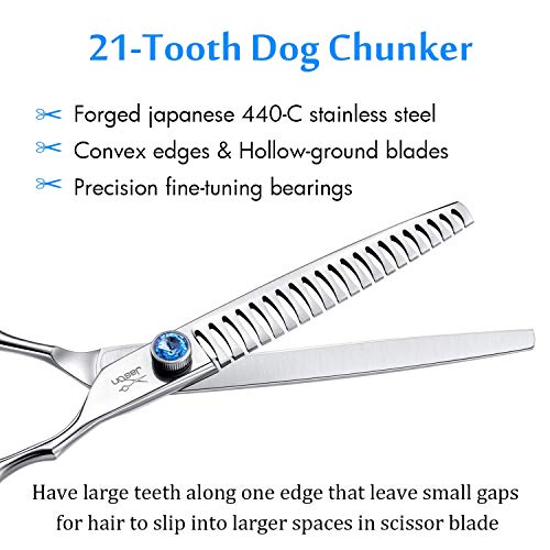 JASON 7" 21-Teeth Chunkers Shears for Dogs, Ergonomic Cats Grooming Texturizing Blending Thinning Shears Pets Trimming Kit with Offset Handle, Sharp, Comfortable, Durable Shear