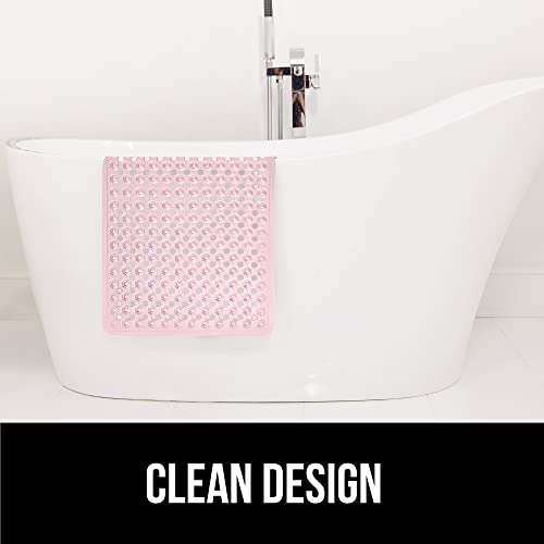 Gorilla Grip Patented Bath Tub and Shower Mat, 35x16, Machine Washable, Extra Large Bathtub Mats with Drain Holes and Suction Cups to Keep Floor Clean, Soft on Feet, Bathroom Accessories, Pink Opaque
