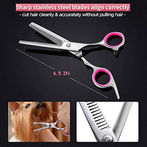 H-Jia Dog Grooming Scissors Set, Safety Round Blunt Tip Pet Grooming Kit-Straight, Curved, Thinning Shears with Comb Grooming Glove, Sharp Durable Grooming Tools for Large Small Dogs and Cats (7PCS)
