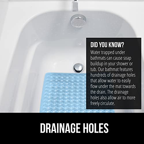 Gorilla Grip Patented Bath Tub and Shower Mat, 35x16, Machine Washable, Extra Large Bathtub Mats with Drain Holes and Suction Cups to Keep Floor Clean, Soft on Feet, Bathroom Accessories, Blue