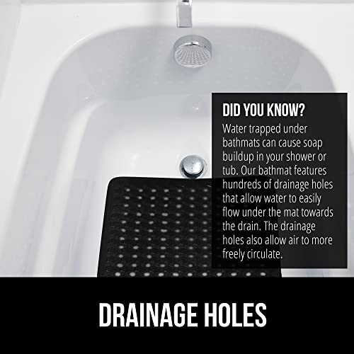 Gorilla Grip Patented Bath Tub and Shower Mat, 35x16, Machine Washable, Extra Large Bathtub Mats with Drain Holes and Suction Cups to Keep Floor Clean, Soft on Feet, Bathroom Accessories, Black Opaque