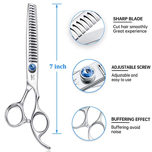 JASON 7" 21-Teeth Chunkers Shears for Dogs, Ergonomic Cats Grooming Texturizing Blending Thinning Shears Pets Trimming Kit with Offset Handle, Sharp, Comfortable, Durable Shear