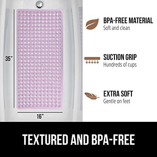 Gorilla Grip Patented Bath Tub and Shower Mat, 35x16, Machine Washable, Extra Large Bathtub Mats with Drain Holes and Suction Cups to Keep Floor Clean, Soft on Feet, Bathroom Accessories, Purple