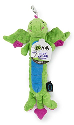 goDog, Dragons, Skinny, Squeaker Dog Toy, Chew Resistant, Durable Plush, Soft, Tough, Reinforced Seams, Green, Large