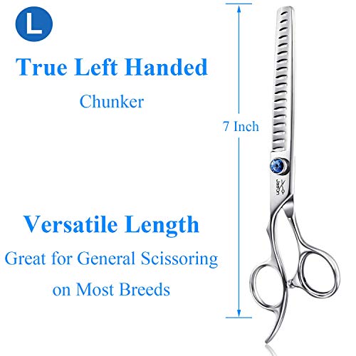 JASON Left Handed 7" 18-Tooth Texturising Dog Grooming Chunkers Scissor, Ergonomic Cats Grooming Shears Pets Trimming Kit with Offset Handle, Sharp, Comfortable, Durable Shear