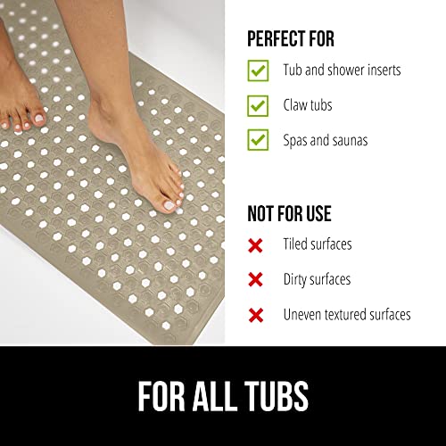 Gorilla Grip Patented Bath Tub and Shower Mat, 35x16, Machine Washable, Extra Large Bathtub Mats with Drain Holes and Suction Cups to Keep Floor Clean, Soft on Feet, Bathroom Accessories, Beige Opaque