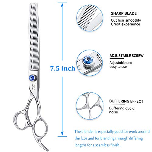 JASON 7.5" 56-Tooth Blending Dogs Grooming Scissors Cats Thinning Shears Pets Blender Thinner Trimming Texturizing Kit with Offset Handle Blue Jewelled Screw