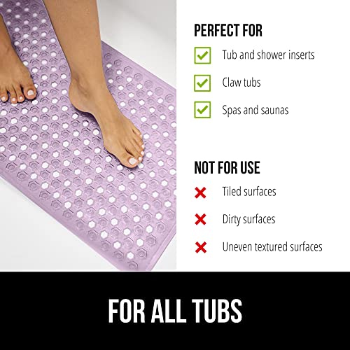 Gorilla Grip Patented Bath Tub and Shower Mat, 35x16, Machine Washable, Extra Large Bathtub Mats with Drain Holes and Suction Cups to Keep Floor Clean, Soft on Feet, Bathroom Accessories, Purple