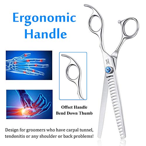 JASON 7" 21-Teeth Chunkers Shears for Dogs, Ergonomic Cats Grooming Texturizing Blending Thinning Shears Pets Trimming Kit with Offset Handle, Sharp, Comfortable, Durable Shear