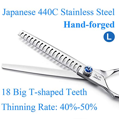 JASON Left Handed 7" 18-Tooth Texturising Dog Grooming Chunkers Scissor, Ergonomic Cats Grooming Shears Pets Trimming Kit with Offset Handle, Sharp, Comfortable, Durable Shear